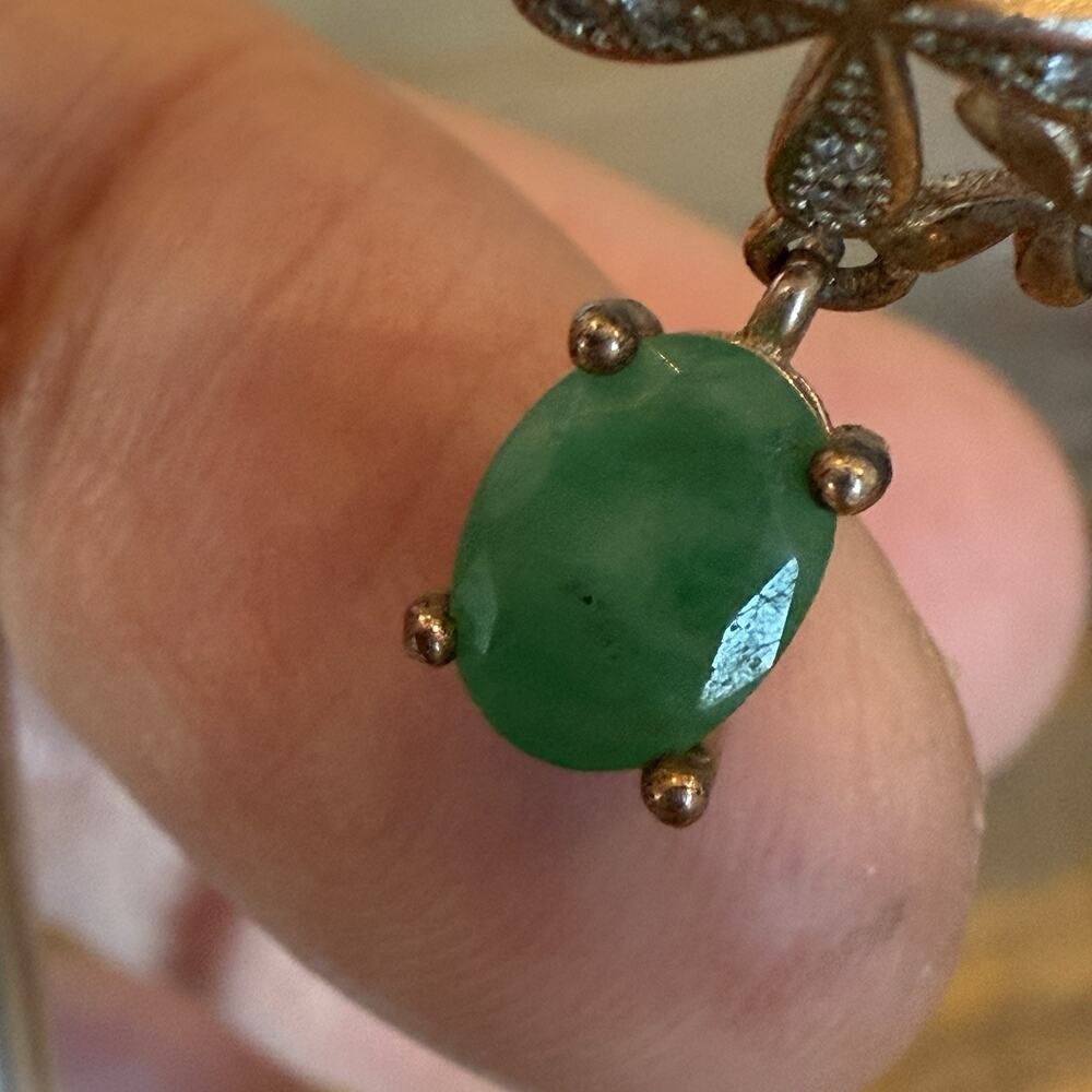 Sterling Silver 925 Gold Vermeil Green Emerald Pierced Dangle Earrings - Picture 3 of 6